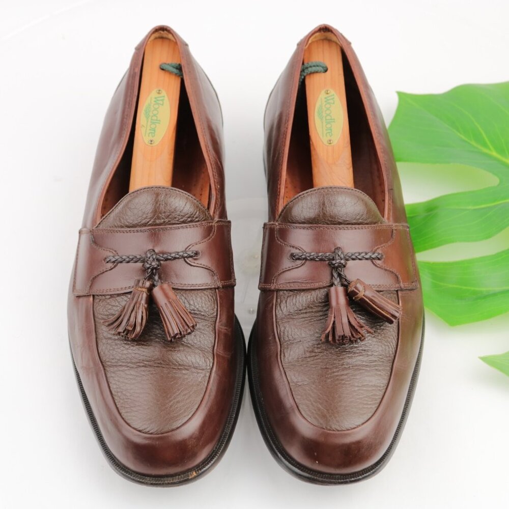 Vintage Brassboot Mens Tassel Loafer Size 10.5 Brown Leather Handmade Dress Shoe